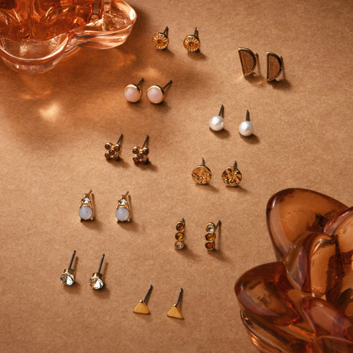 Accessorize London Women's Gold Stud Earrings Set Of 10