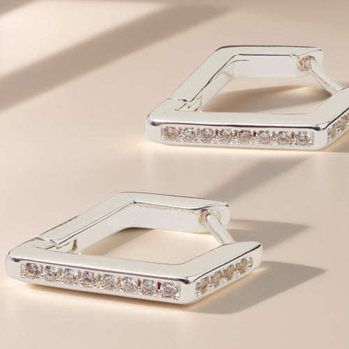 Sterling Silver-Plated Diamond-Shape Hoops Earrings