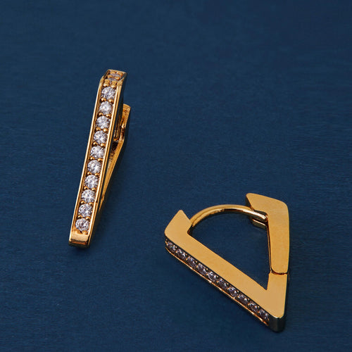 Real Gold Plated Cubic Zirconia Triangle Hoops Earrings