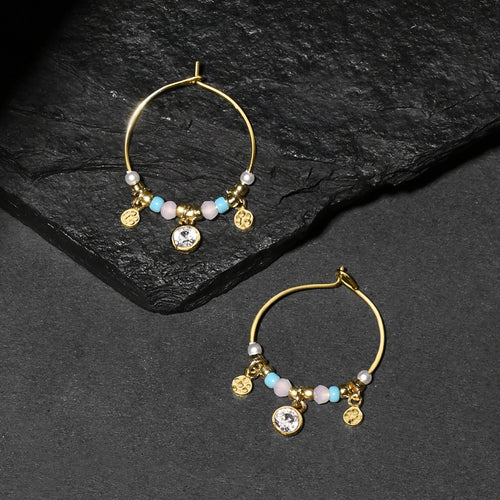 Accessorize London Women 14k Real Gold Plated Beaded Hoops Earrings