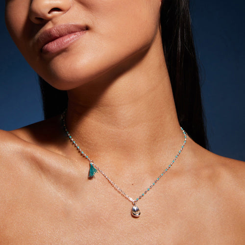 Sterling Silver-Plated Beaded Pendant Necklace