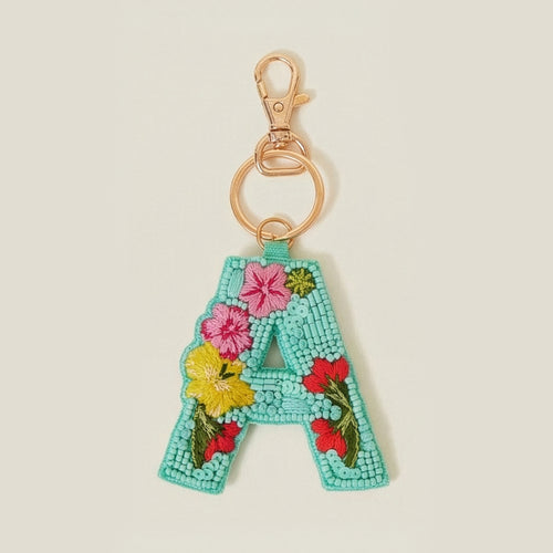 Initial Floral Beaded Keyring (A)