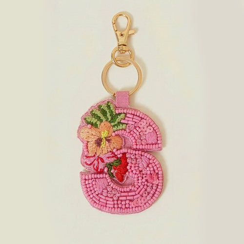 Initial Floral Beaded Keyring (S)