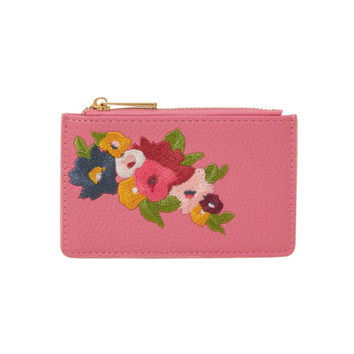Accessorize London Women's Floral Embroidered Card Holder Pink