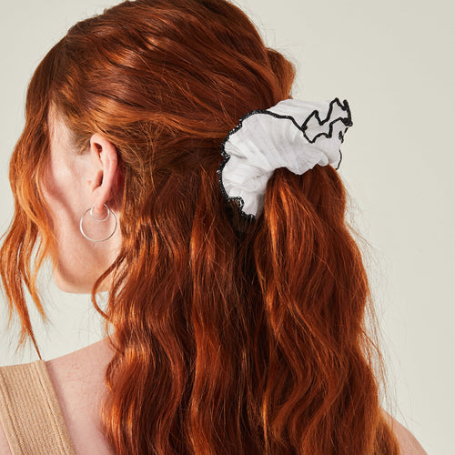 Accessorize London Women White Oversized Contrast Trim Hair Scrunchie