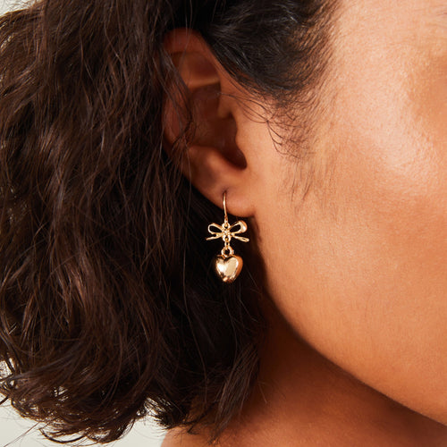 Accessorize London Women's Gold Heart Bow Drop Earrings