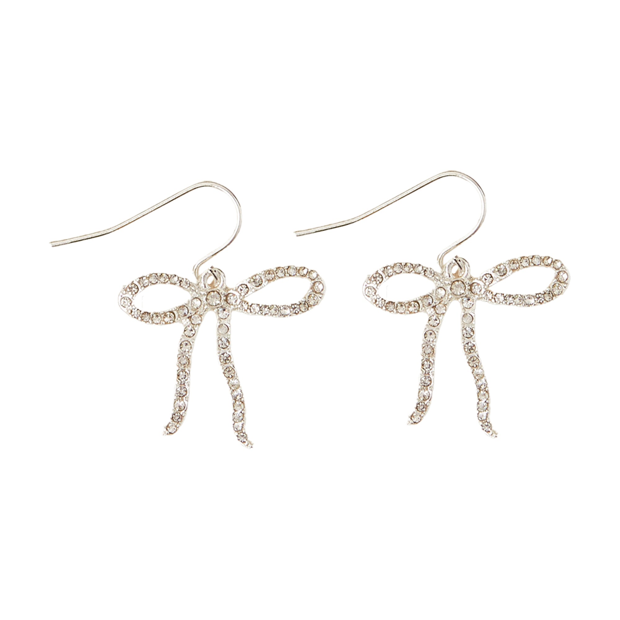 Silver Small Sparkle Bow Drop Earrings