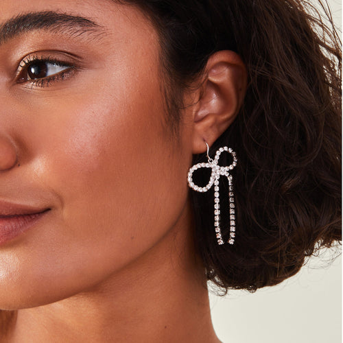 Accessorize London Women's Silver Statement Sparkle Bow Earrings