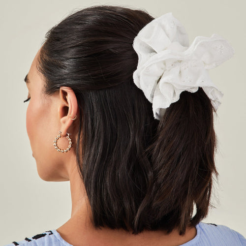 Accessorize London Women's White Oversized Layered Broderie Scrunchie