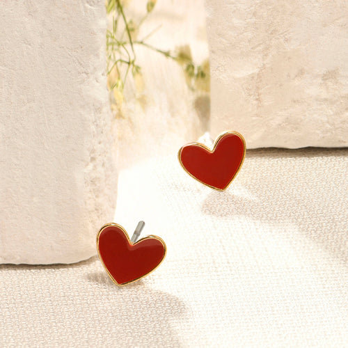 Accessorize London Women Red Enamel Heart Stud Earrings