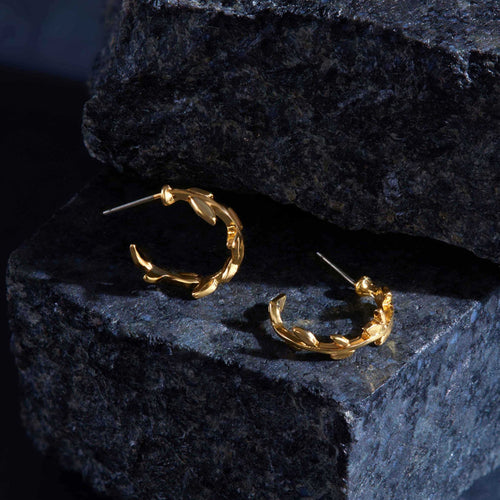 Gold Small Leaf Hoop Earrings