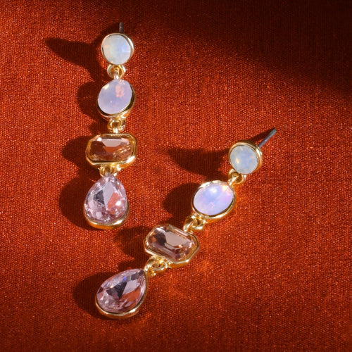 Pink Eclectic Long Drop Gemstone Earrings