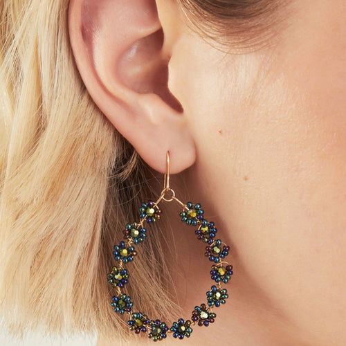 Accessorize London Women Flower Bead Oval Hoop Earrings