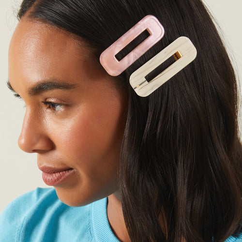 Accessorize London Women's Marble Resin Snap Hair Clips Set of 2