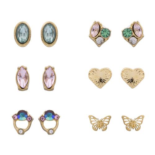 Accessorize London Women Multi Butterfly Stone Stud Earrings Set of  6