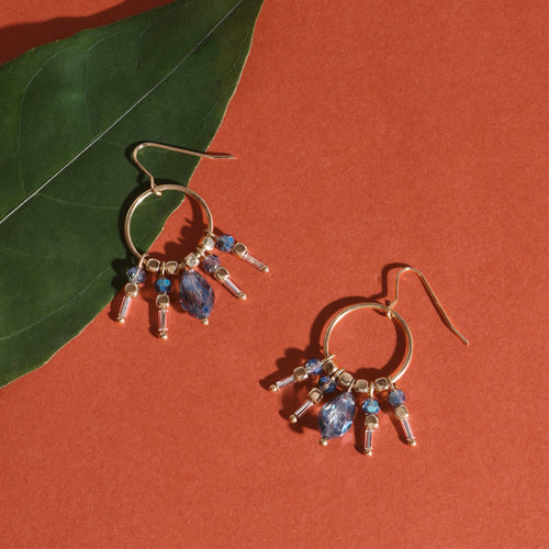 Accessorize London Women Blue Jewel Tassel Hoop Earrings