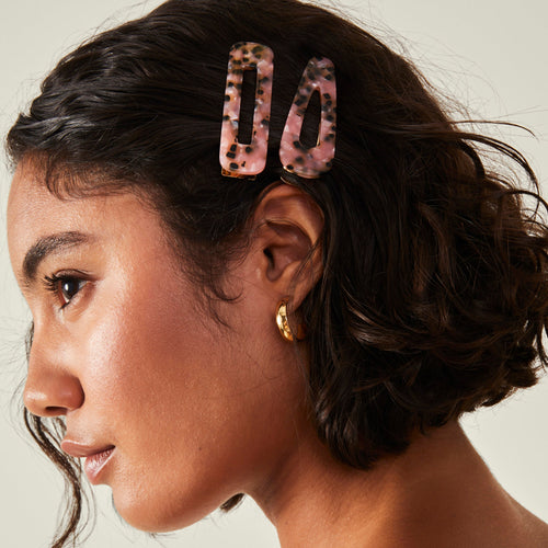 Accessorize London Women Pink Speckled Snap Hair Clips Set Of 2