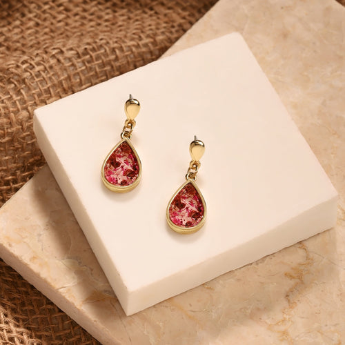 Accessorize London Women Pink Pressed Flower Tear Drop Earrings