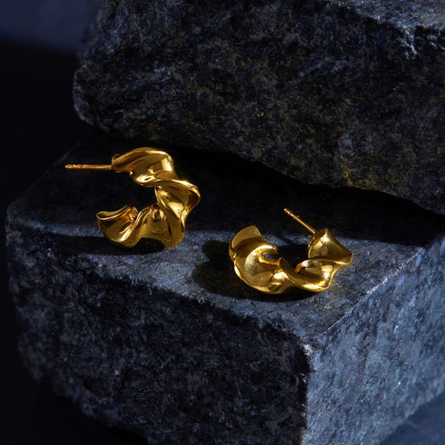 Real Gold Plated Croissant Hoops Earrings