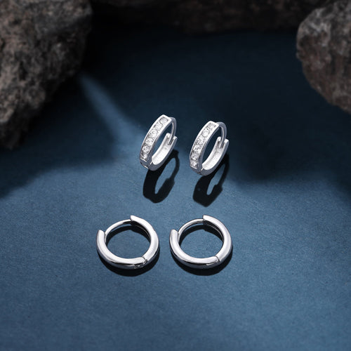 Accessorize London Women Sterling Silver-Plated Cubic Zirconia Hoop Earrings Pack Of 2