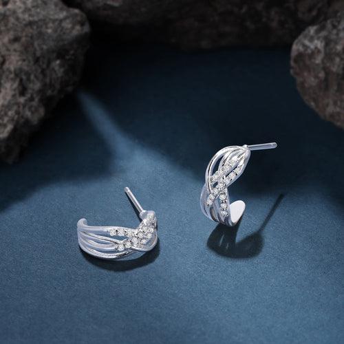 Accessorize London Women Sterling Silver-Plated Cubic Zirconia Weave Hoop Earrings