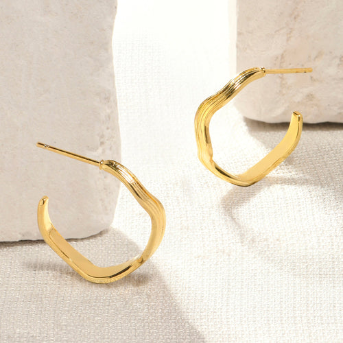 Accessorize London Women 14k Real Gold Plated Wavy Hoop Earrings