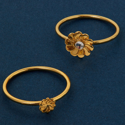 Real Gold Plated Flower Rings Pack Of 4-Large