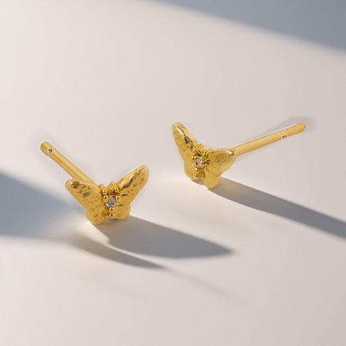 Real Gold Plated Cubic Zirconia Butterfly Stud Earrings