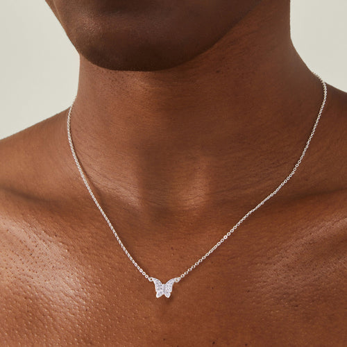 Sterling Silver-Plated Diamante Butterfly Pendant Necklace