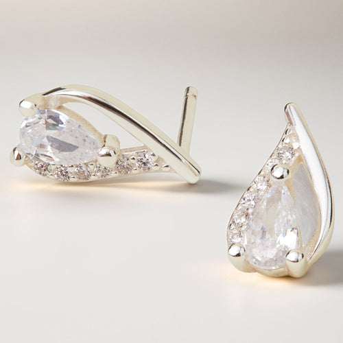 925 Sterling Silver Hallmark Cubic Zirconia Teardrop Crystal Stud Earrings