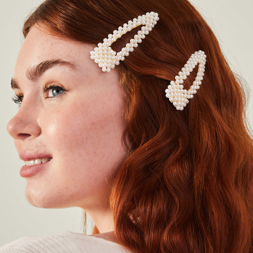 Accessorize London Women's White Pearl Hair Clips set of 2