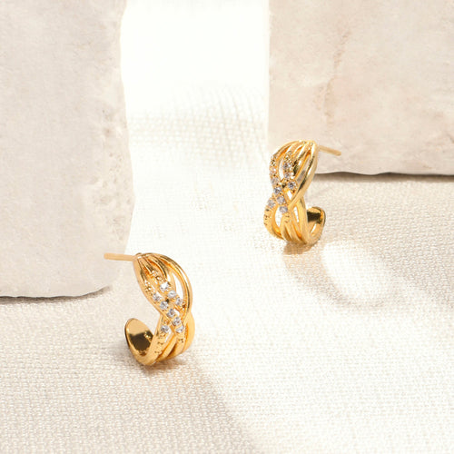 Accessorize London Women 14k Real Gold Plated Cubic Zirconia Woven Hoop Earrings