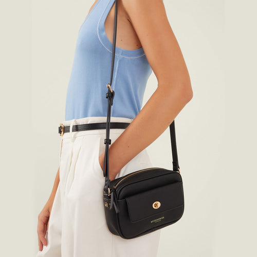 Accessorize London Women's Black Twist Lock Pocket Sling Bag