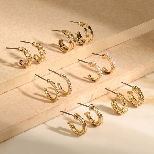 Gold Textured Hoops Set Of 6