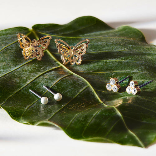 Gold Butterfly Stud Earrings Set Of 3