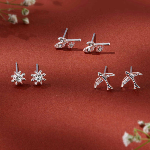 Silver Swallow Stud Earrings Set Of 3