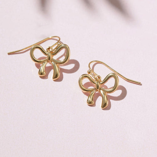 Gold Bow Drop Earrings
