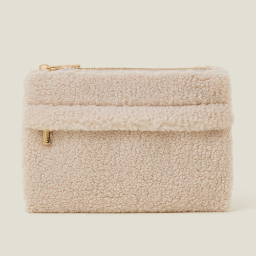 Accessorize London Women's Cream Medium Faux Shearling Zip Pouch