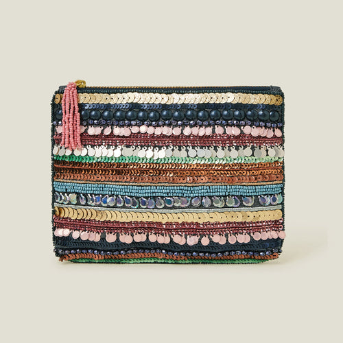 Accessorize London Women's Multi Color Stripe Embellished Pouch