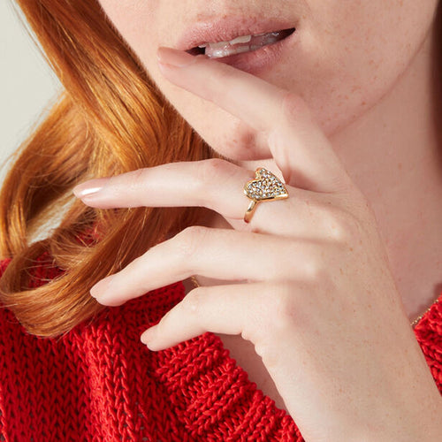 Accessorize London Women's Gold Sparkle Heart Ring-Small
