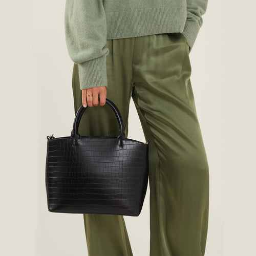 Accessorize London Women's  Black Faux Croc Handheld Bag