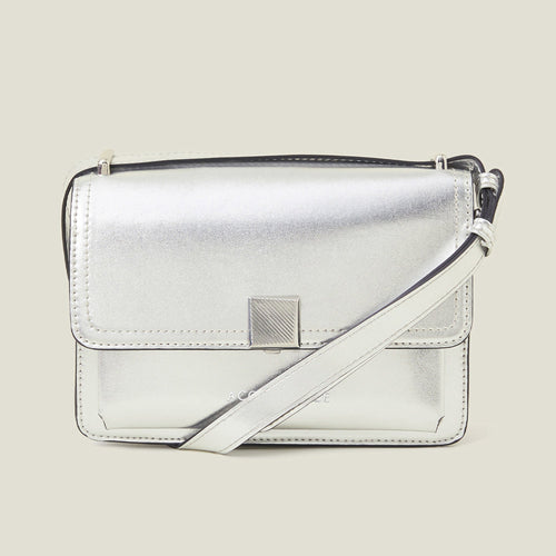 Accessorize London Women's Silver Square Lock Boxy Sling Bag