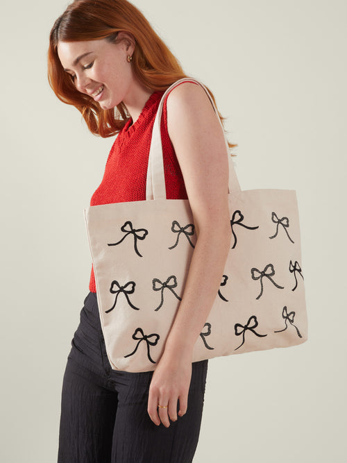 Bow Print Cotton Shopper Bag