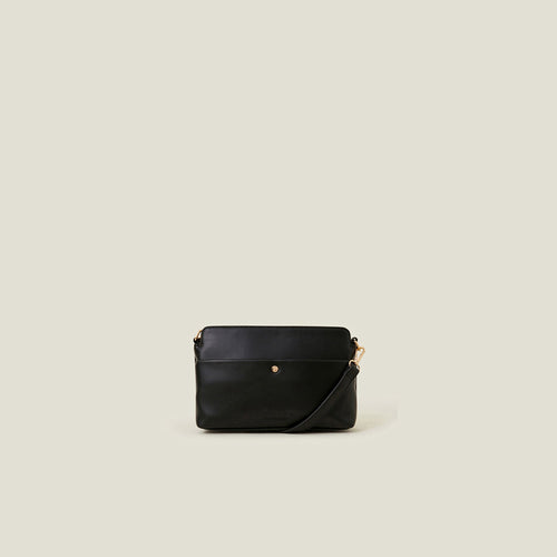Black Faux Leather Small Front Pocket Sling Bag