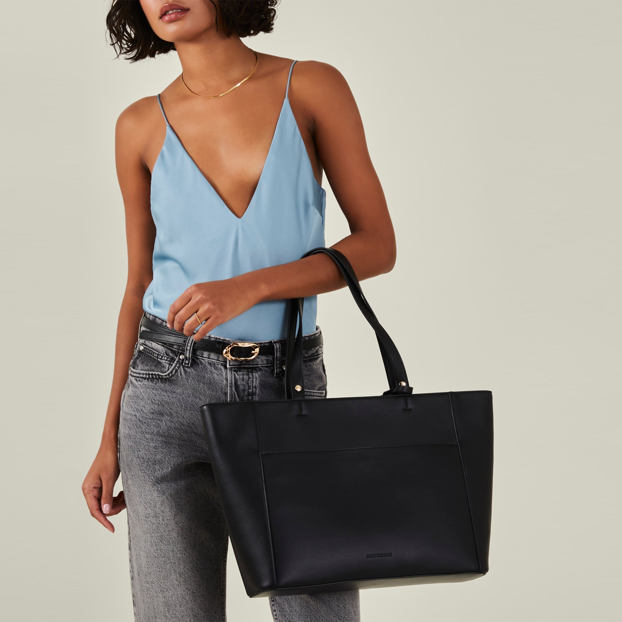 ミュージシャン CDL Faux Leather Tote Bag Black Smooth Faux Leather Tote Bag