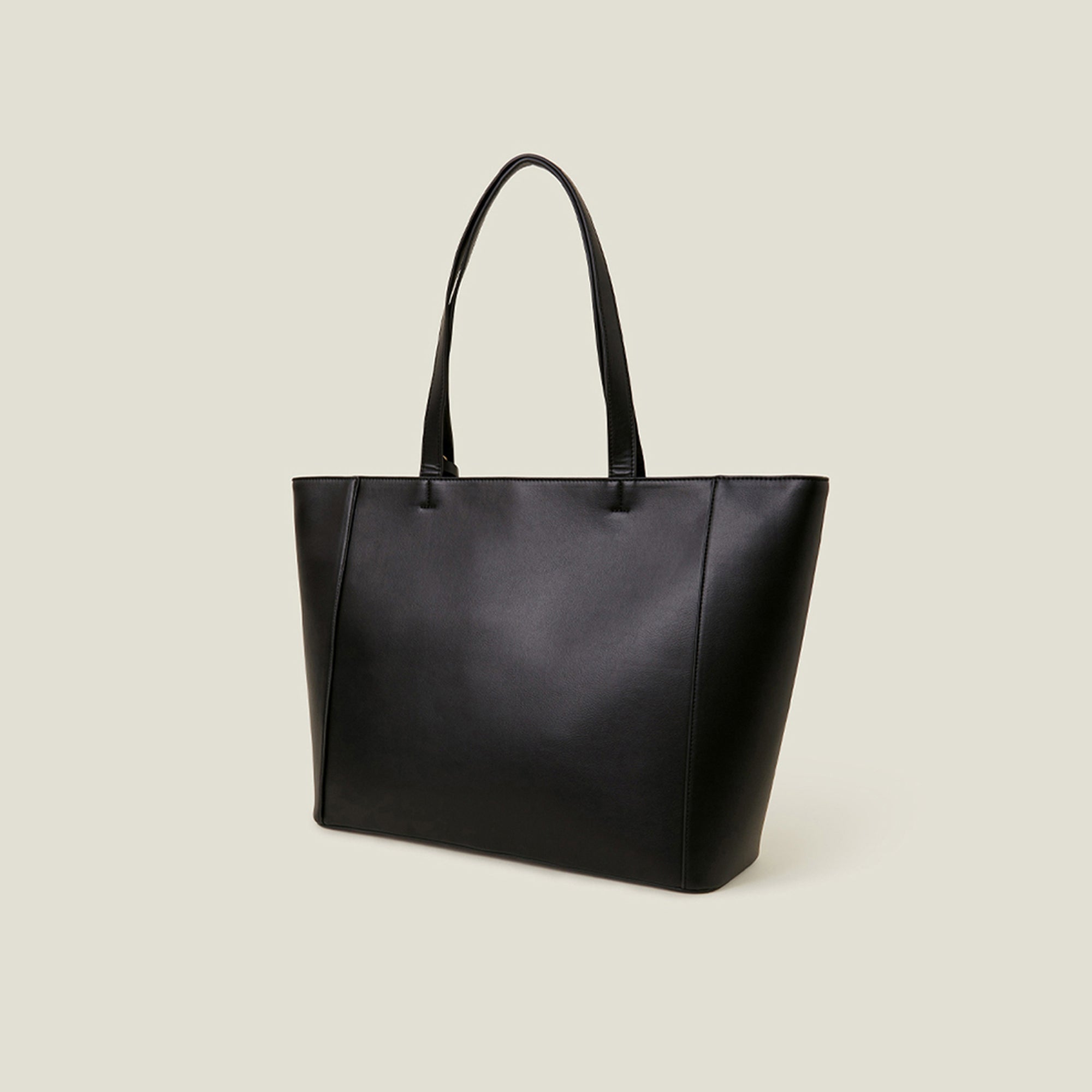 Black Smooth Faux Leather Tote Bag