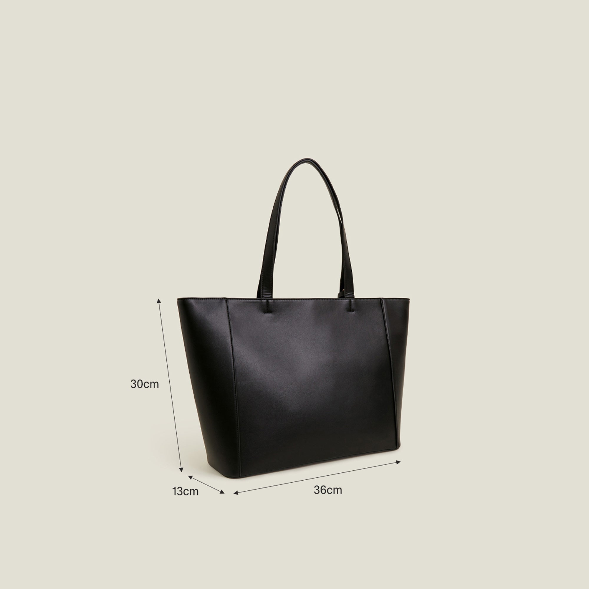 Black Smooth Faux Leather Tote Bag