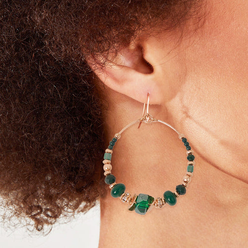 Accessorize London Women Green Small Beaded Hoop Earrings