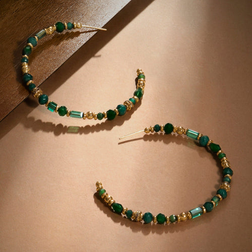 Accessorize London Women Green Large Beaded Hoop Earrings