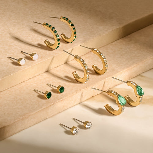 Multi Gemstone Stud and Hoop Earrings Set Of 6